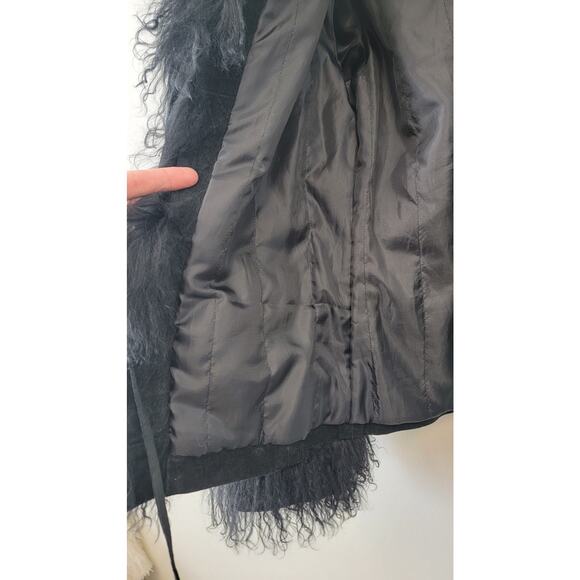 Black Genuine Suede & Fur Trim 70s Glam Whimsygoth Festival Coat - Picture 11 of 16